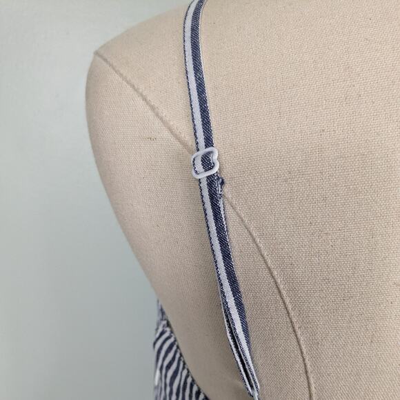 Old Navy Knee Midi Dress M Blue White Stripe Flare Beach Preppy Picnic Natutical - Picture 10 of 14